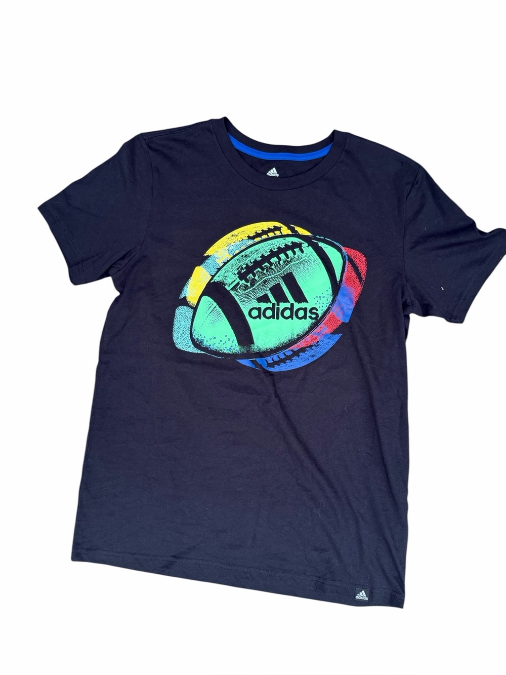 adidas Black Tee with Multicolor Neon Football Graphic men’s size XL